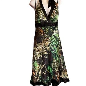 Vintage y2K cache halter top dress tropical print size 10. EUC, lined